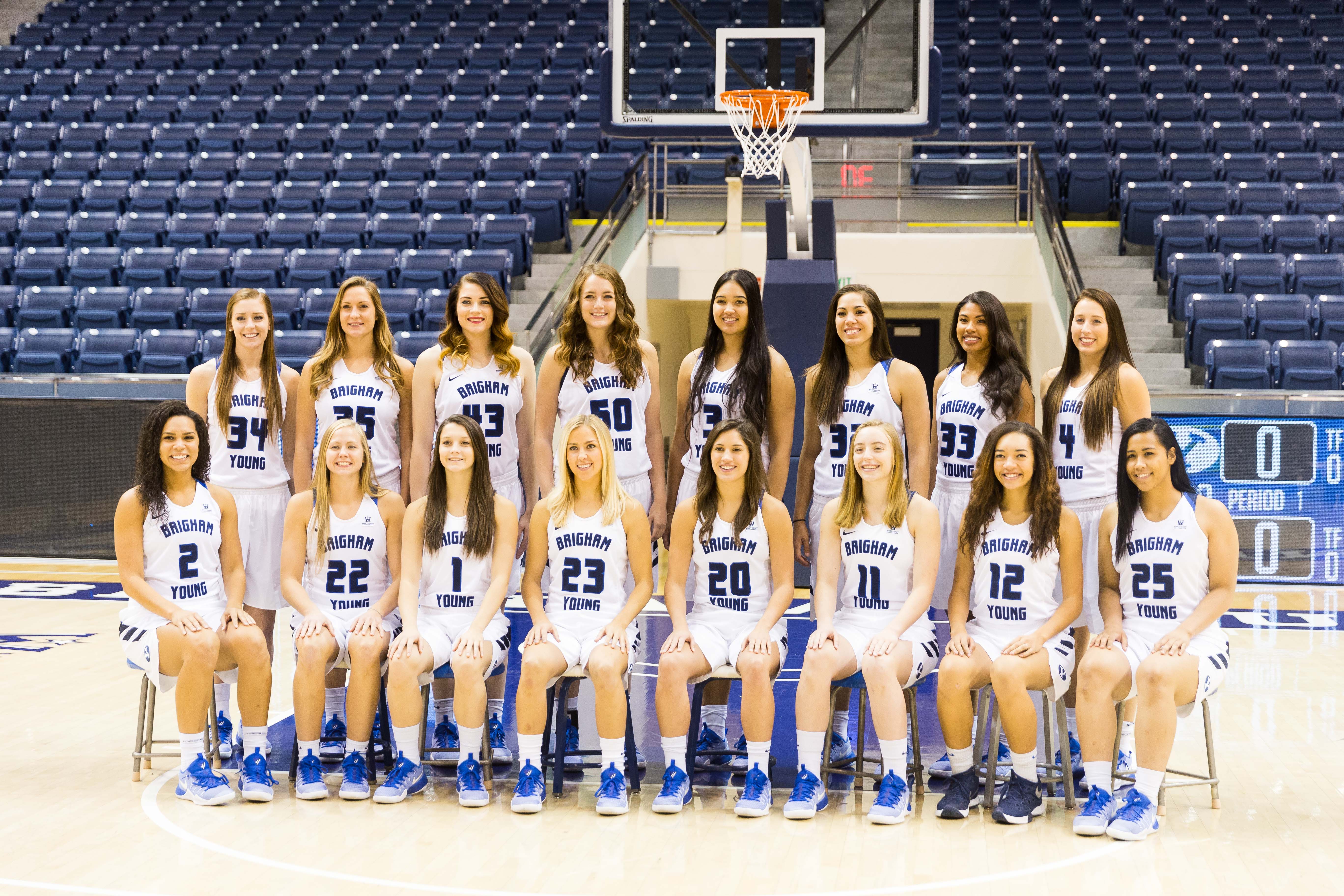 The 2016-17 BYU women's basketball team poses for a photo at media day. (Ari Davis)