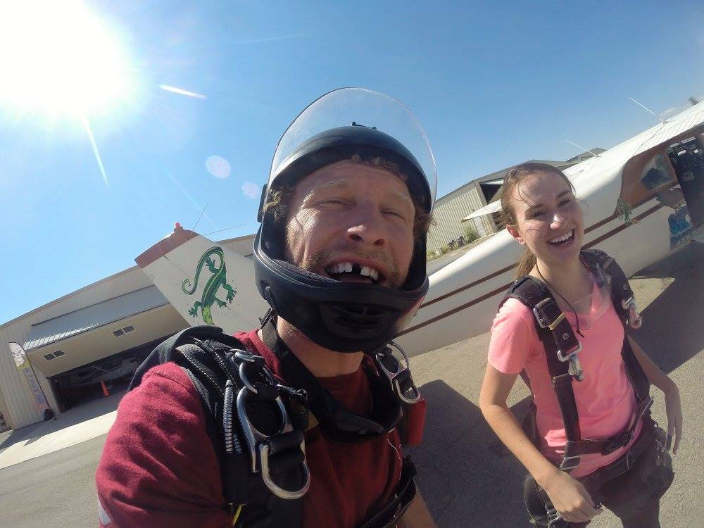 Andy Lewis videos and takes picture of he and Carlie Derrick before sky diving. (Carlie Derrick)
