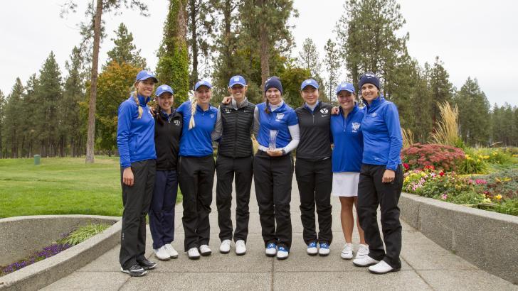 The BYU women's golf team poses for a picture after winning Gonzaga match play. (BYU Photo)