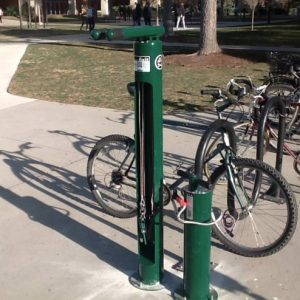 One of BYU's bike repair stations. The only other option was red, which obviously could not be allowed. (Photo courtesy of Aaron Skabelund)