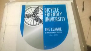 BYU's official bicycle-friendly plaque. (Photo courtesy of Aaron Skabelund)