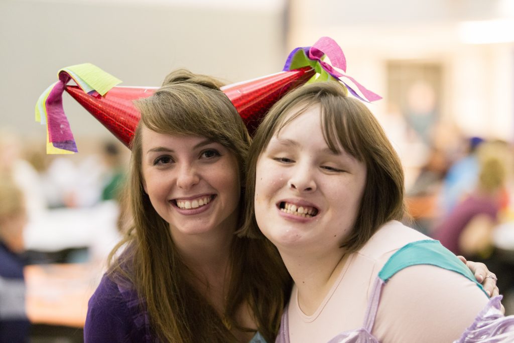 Students develop friendships with young adults that have cognitive disabilities. Volunteers help provide a fun BYU experience. 