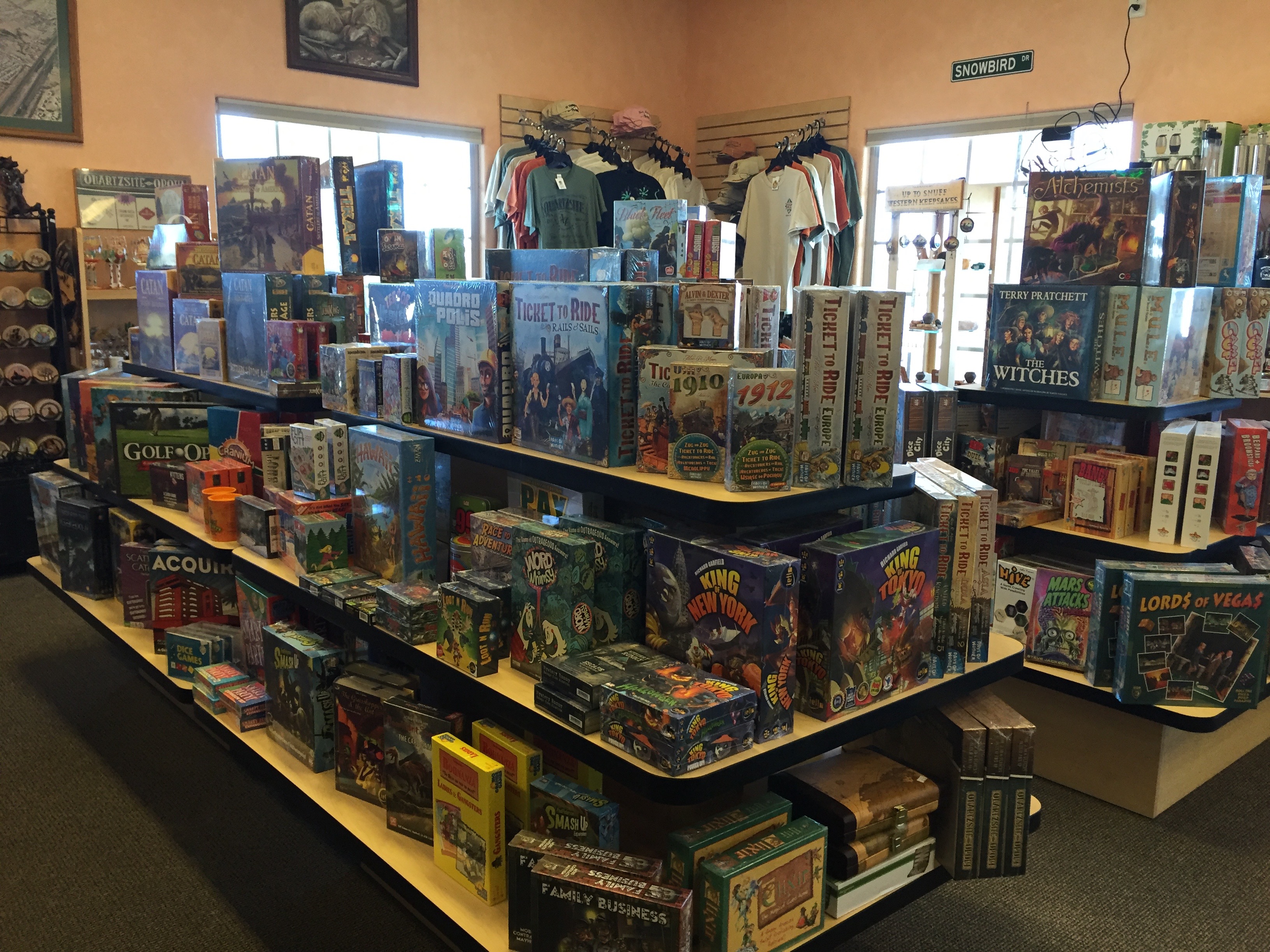 The collection of games sold in the Tyson Wells shop (Kelsey Robertson).