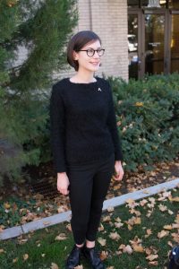 Elora Clement, an advertising major from Texas, wore all black as a sign of mourning on Nov. 9. She also wore an eagle pin upside down. (Ryan Turner)