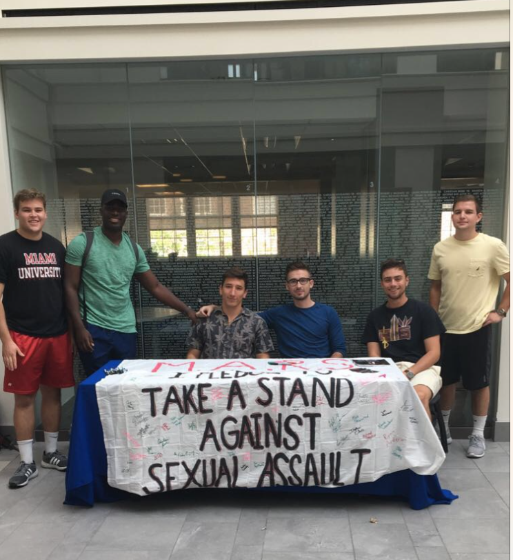 Gabriel Hansen (president) and his fellow MARS members raise awareness of sexual assault at Miami University of Ohio. (Photo: Chase Halter)