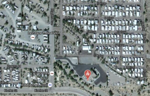 A birds-eye view of the LDS church building in Quartzsite, AZ. This congregation has 18 regular summer attendees and over 700 during the winter season. (Photo courtesy mormon.org website.)