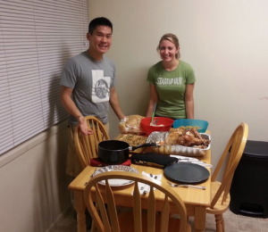Kevin Ung and Emma Ogzewalla prepare a Friendsgiving meal in 2015. (Kevin Ung)