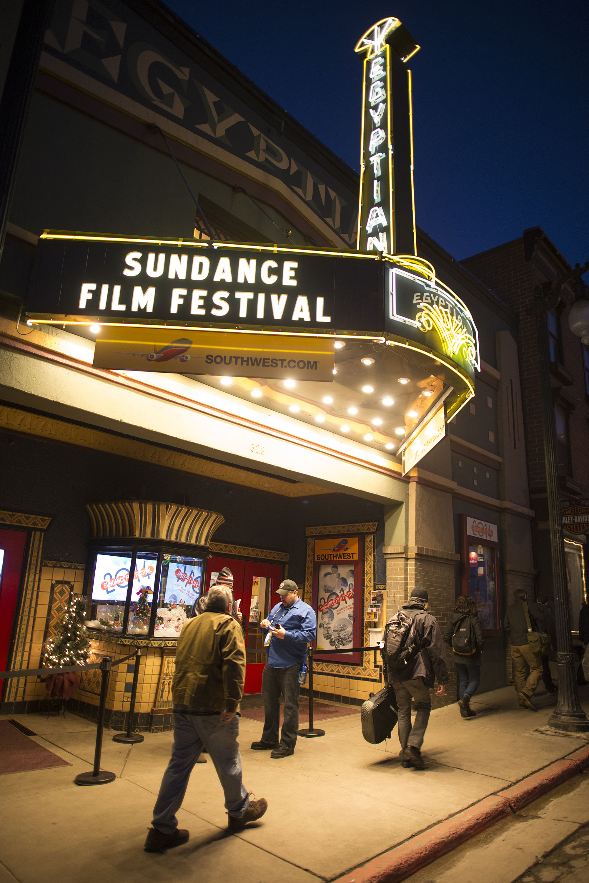 The Egyptian Theatre on Main Street in Park City lights up during the Sundance Film Festival. The 2017 Sundance Film Festival runs Jan. 19-29. (Associated Press)
