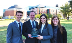 Chace Jones, Kyle Taylor, Erika Nash and Autumn Wagner display their second place award at Baylor University's Business Ethics Case Competition in Waco, Texas. (Who took dis?)