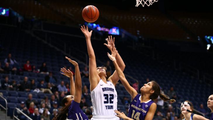 Kalani Purcell rebounds the ball earlier this season. Purcell pulled in 19 rebounds against San Francisco. (BYU Photo)