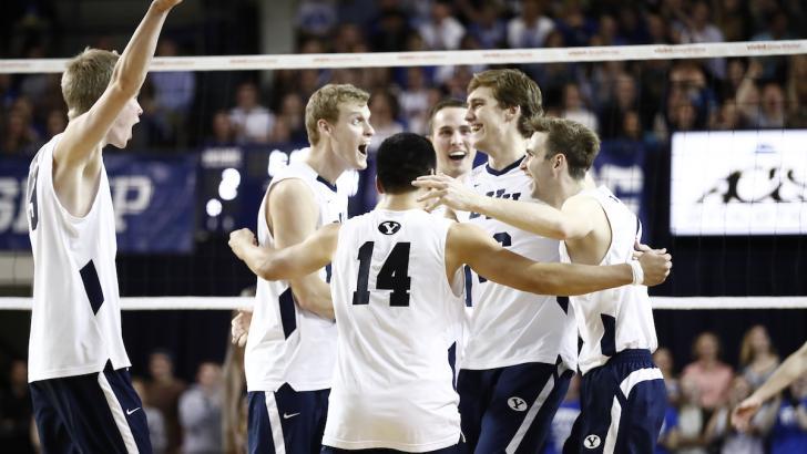 The Cougars celebrate after scoring a point earlier this season. BYU defeated CSUN on Thursday and Friday night. (BYU Photo)